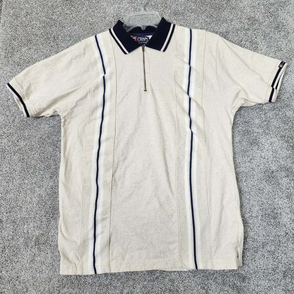 VTG Chaps Ralph Lauren Polo Mens Small 1/4 Zip Beige Short Sleeve Polo Shirt